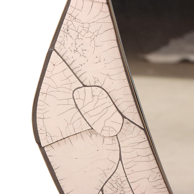 Mid 20th Century Italian MCM Ceramic and Bronze Custom Mirror For Sale - Image 5 of 6
