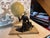 French Art Deco Cold-Painted Table Lamp with Woman Carrying Sphere in Bronze on a Marble Base, 1936 For Sale - Image 10 of 11