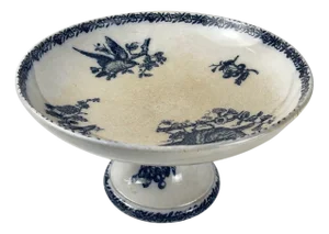 Earthenware Compote Dish with Blue Bird Motif from Pexonne, Late 19th Century