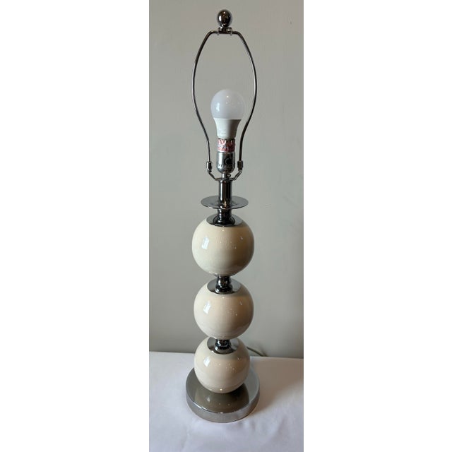 1970s Mid 20th Century Space Age Ceramic Globes and Chrome Table Lamp Attributed to Solken Leuchten For Sale - Image 5 of 11