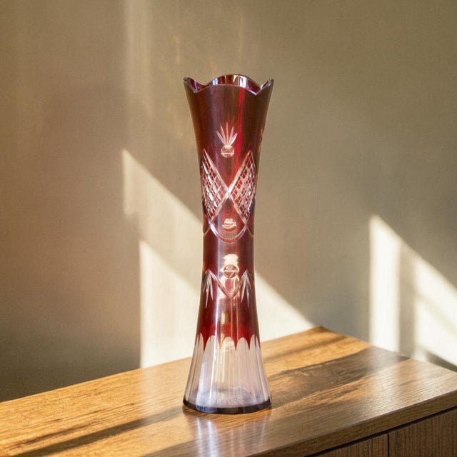 1950s Antique Bohemian Glass Vase with Wheel-Cut Ruby, 1950 For Sale - Image 5 of 6