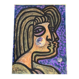 Contemporary Original Large E.J.Hartmann Abstract Portrait Painting Signed For Sale