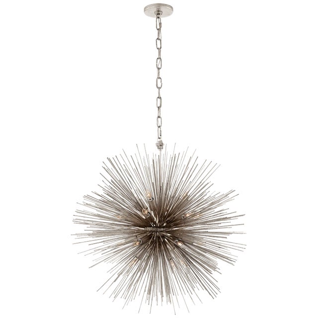 Kelly Wearstler for Visual Comfort Signature Strada Medium Round Chandelier in Burnished Silver Leaf For Sale