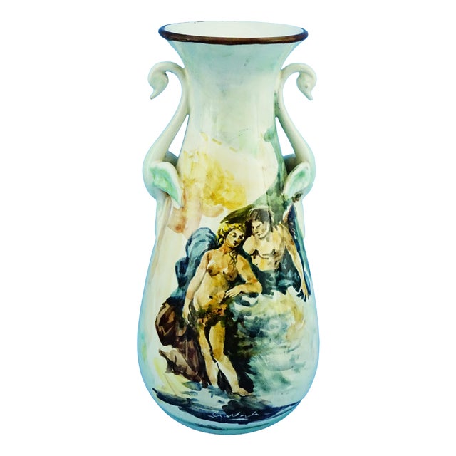 Majolica Ceramic Amphora Vase with Swan Handles by Nicola Ciavardoni Albisola, Italy, 1950s For Sale