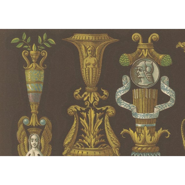 This richly colored 19th-century chromolithograph from L’Ornement Polychrome (Plate LXIV) showcases an array of elegant...