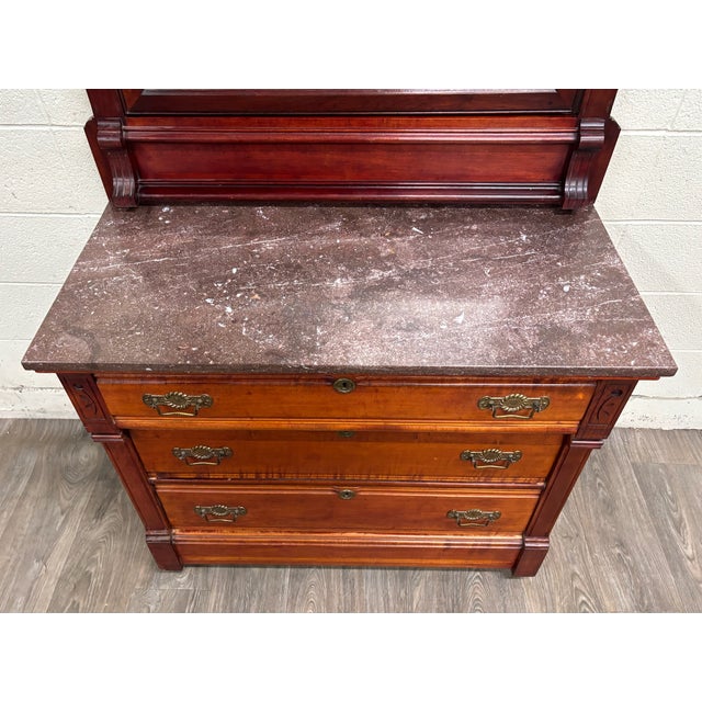 Antique Victorian Eastlake Marble Top Walnut Dresser With Mirror For Sale - Image 11 of 13
