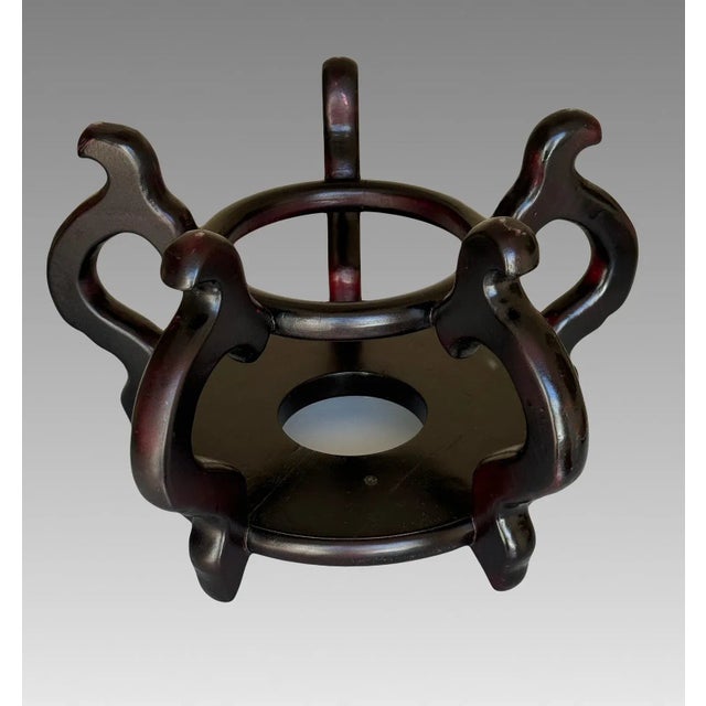Large Vintage Chinese Carved Hardwood Display Stand / Pedestal With Ebony Finish 9.75" For Sale - Image 4 of 4
