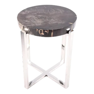 Round Petrified Wood Top W Stainless Steel Stand Accent Table or Side Table 72