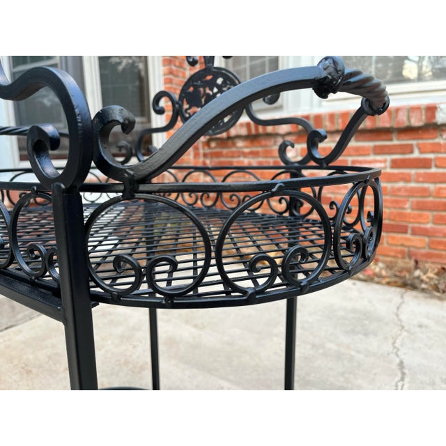 Wrought Iron Outdoor Garden Bar Cart in Black For Sale - Image 9 of 12
