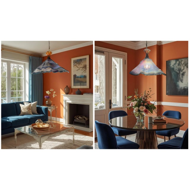 Vintage Hand Blown Multicolor Tiered Abstract Jellfish Art Glass Pendant Light For Sale - Image 13 of 18