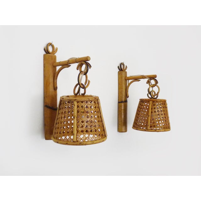 Lantern Wall Lights in Rattan and Canework, 1960s For Sale - Image 10 of 10