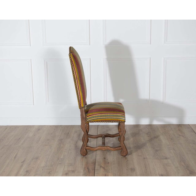 Mid 20th Century Set of Six Pegged Oak Mutton-Leg Dining Chairs with Striped Upholstery For Sale In Atlanta - Image 6 of 9