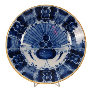 Antique Delft Plate Delftware Blue and White Neoclassical Collectors Cabinet Plate Dish For Sale