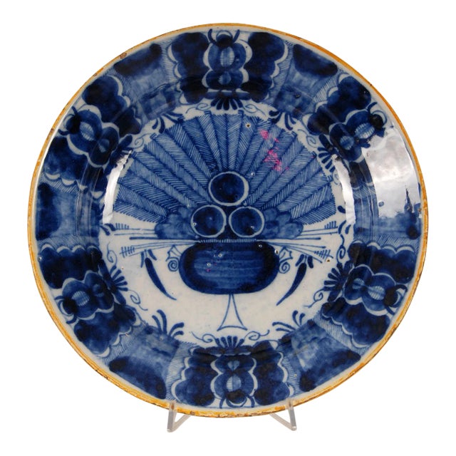Antique Delft Plate Delftware Blue and White Neoclassical Collectors Cabinet Plate Dish For Sale