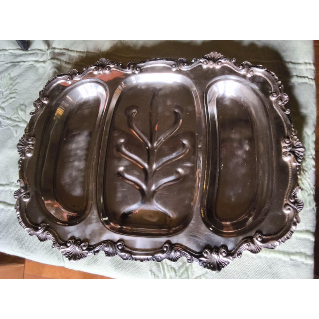 Mid-Century Modern 1960s Silver Trays for Holiday Entertaining. Vintage Reed & Barton Carving Tray and Wallace Triple Serving Platter For Sale - Image 3 of 14