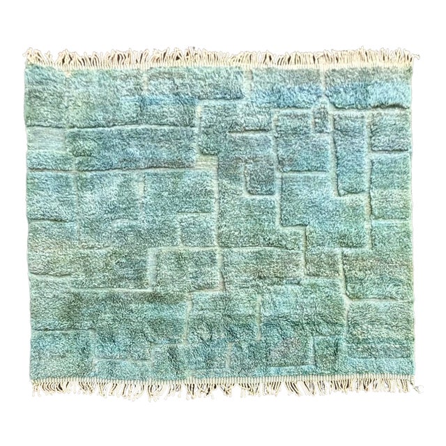 Green Moroccan Modern Wool Rug For Sale