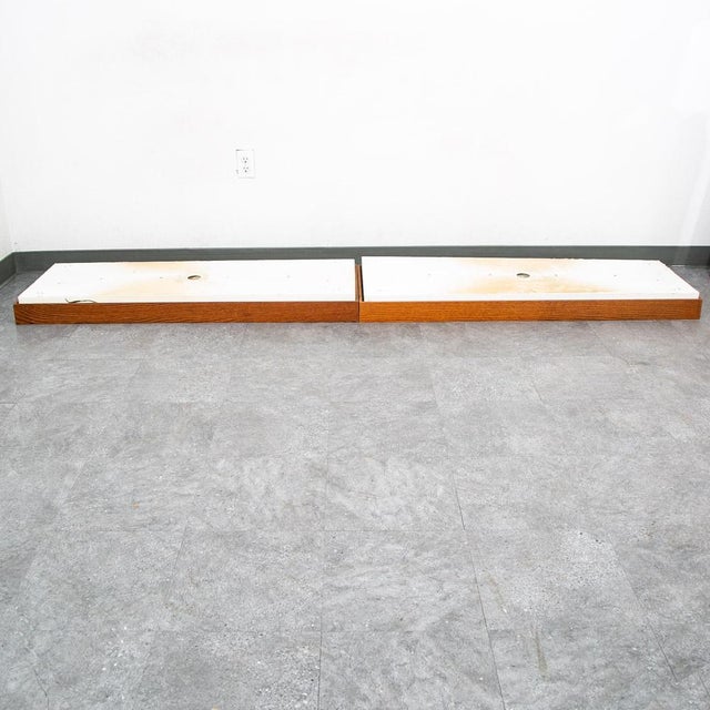 1960s Mid Century Modern Panel Ceiling Lamp Set Pair Light Oak Wood Slat Two Fixture For Sale - Image 10 of 12