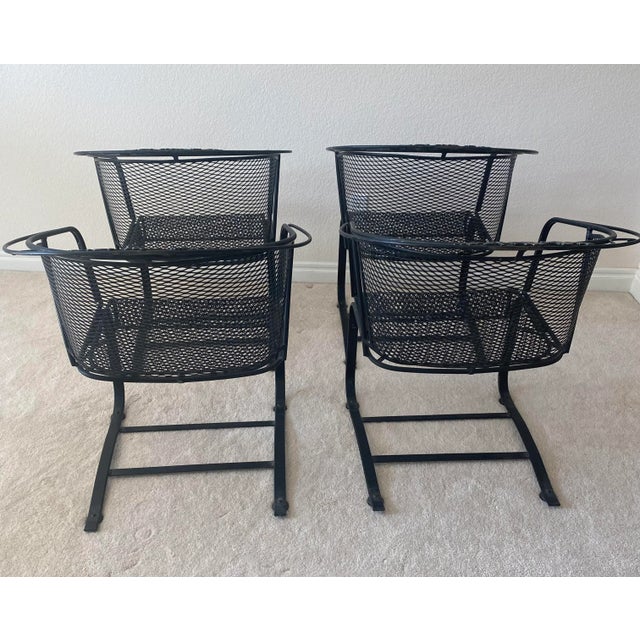 Metal Woodard Briarwood Collection Wrought Iron Four Barrel Cantilever/Rocker Chairs and Table Set For Sale - Image 7 of 10