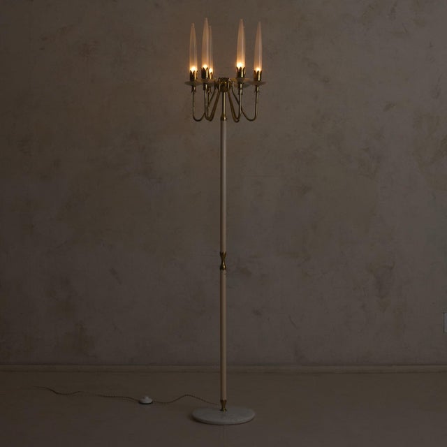 1953 Italian Brass + Opaline Glass Floor Lamp by Angelo Lelii for Arredoluce For Sale In Chicago - Image 6 of 13