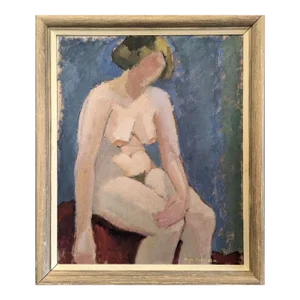 Mid-Century Modern "Angela" Vintage Swedish Nude Figurative Portrait Oil Painting, Framed