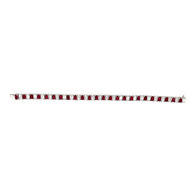 17.29 Ct Natural Ruby & Emerald Cut Diamond Bracelet For Sale