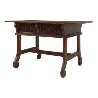 Antique Spanish Console Table in Carved Oak with Drawers, 1700s For Sale
