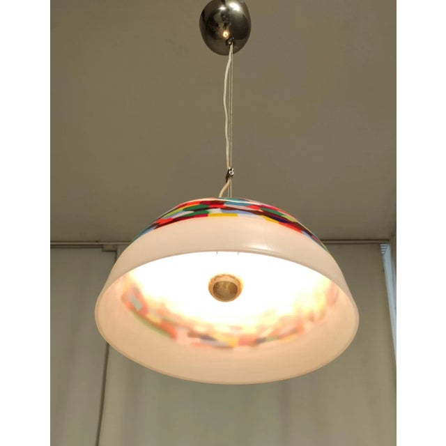 1980s Postmodern White and Colored Blown Glass and Chrome-Plated Metal Pendant Light from La Murrina, 1980s For Sale - Image 5 of 11