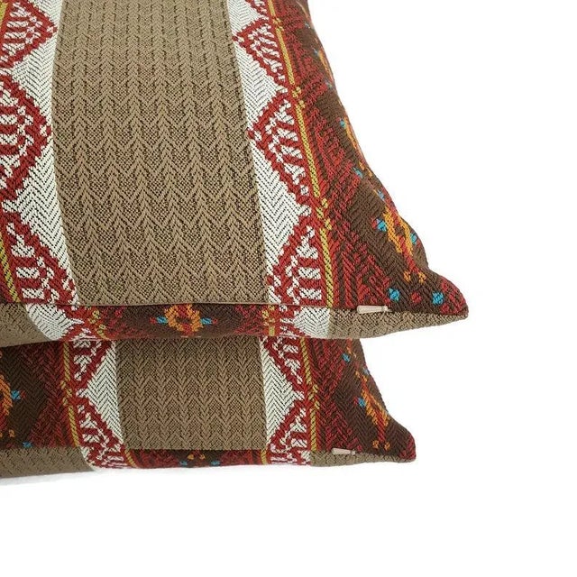 Brown Southwestern-Style Brown & Red Stripe Pillow Cover For Sale - Image 8 of 9