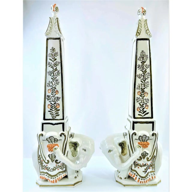 Mid 20th Century Italian Majolica Elephant Obelisks by Meiselman Imports - A Pair For Sale In Houston - Image 6 of 13