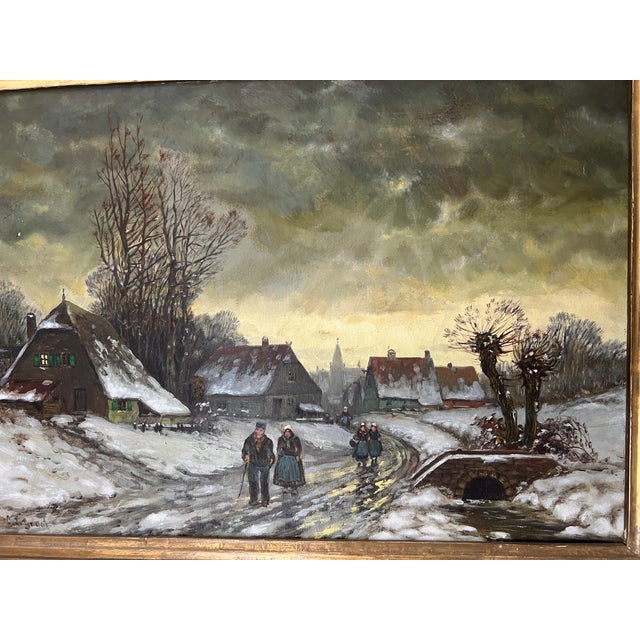 Snowy Village, 1920s, Oil on Canvas, Framed For Sale - Image 9 of 16