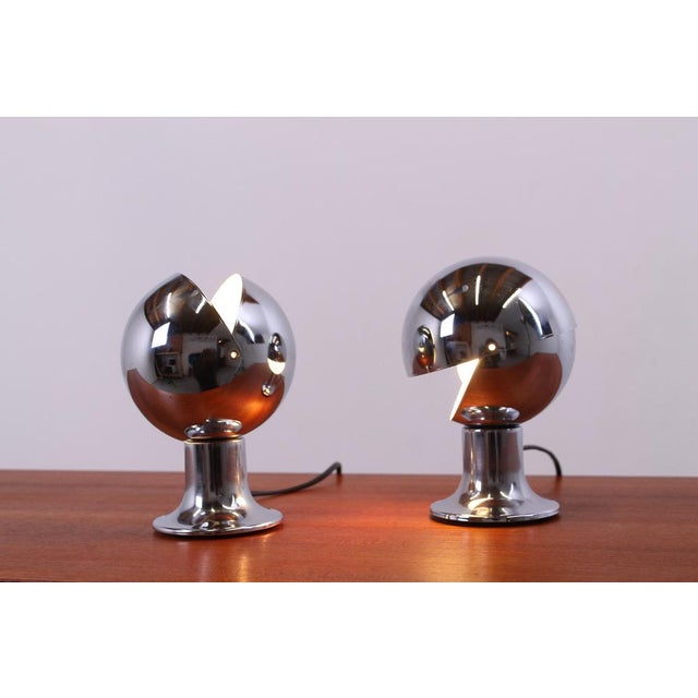 Chrome Eclisse Eyeball Kugel Table Lamps attributed to Hillebrand, 1960s, Set of 2 For Sale - Image 14 of 16
