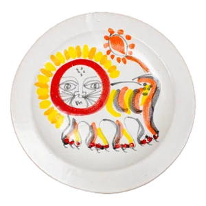 Desimone Italy 65 Signed Vintage Hand Painted Lion Art Pottery Plate