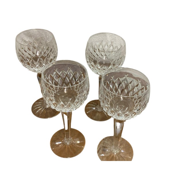 Set of 4 Hock Wine Boyne (Cut Foot) by Waterford Crystal Discontinued Pattern Height 7 3/8 Width 2 7/8 Glass Blown