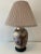Chinoiserie Reverse Glass Painted Lamp With Wood Base, Linen Shade & Finial For Sale - Image 13 of 13