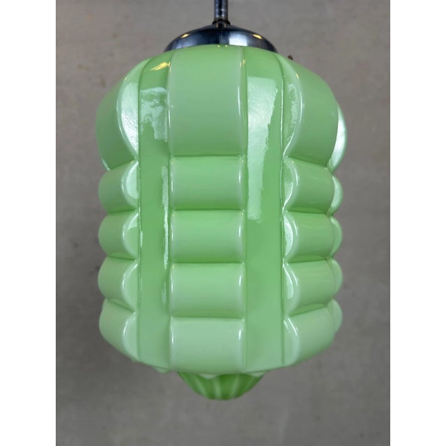 Art Deco Opaline Green Skyscraper Pendant Lamp, 1920s For Sale - Image 11 of 11