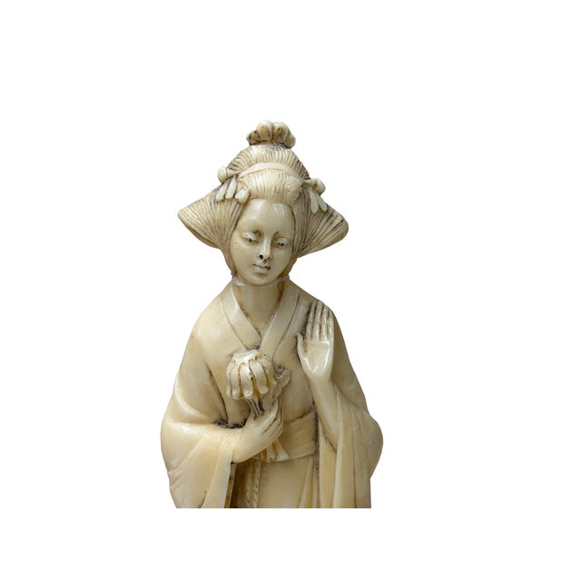 Asian Vintage Asian Cow Bone Carved Lady W Gentleman Music Playing Figure Art For Sale - Image 3 of 11