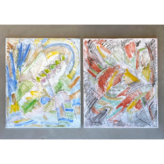 White Late 20th Century Abstract Pair of Paintings by European Artist For Sale - Image 8 of 8