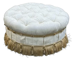 Traditional Round Upholstered Damask Tufted Ottoman