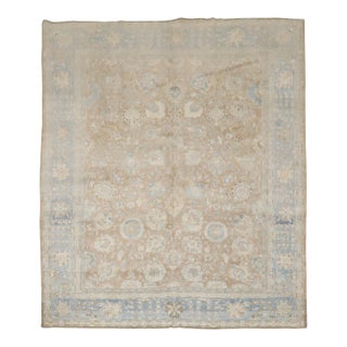 Antique Zabihi Collection Brown Soft Blue Persian Tabriz Rug For Sale