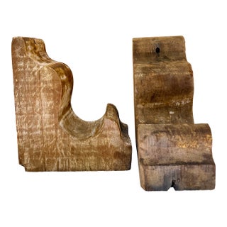 Antique Cypress Architectural Salvage Hand-Carved Wooden Corbels (A Pair) For Sale