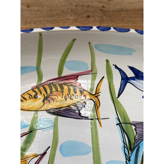 Vietri Al Mare Italian Hand-Painted Coastal Sea Life Majolica Oval Wall Platter For Sale - Image 10 of 12