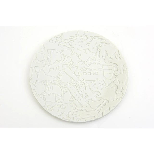 Abstract Studio Job for Makkum Pottery Textural Relief Porcelain White Matt Plate With Abstract Designs For Sale - Image 3 of 11