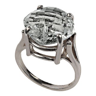 AJD Cushion Cut Green Beryl With Checkerboard Table in Sterling Ring Size 7 For Sale