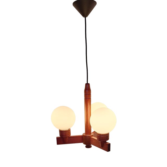 Vintage Hanging Lamp in Pine, 1970s For Sale