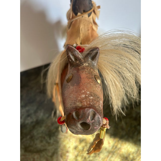 Brown 1990s Signed Farrell Cockrum Native American Horse Sculpture | Blackfeet Mixed Media Clay Artwork For Sale - Image 8 of 16