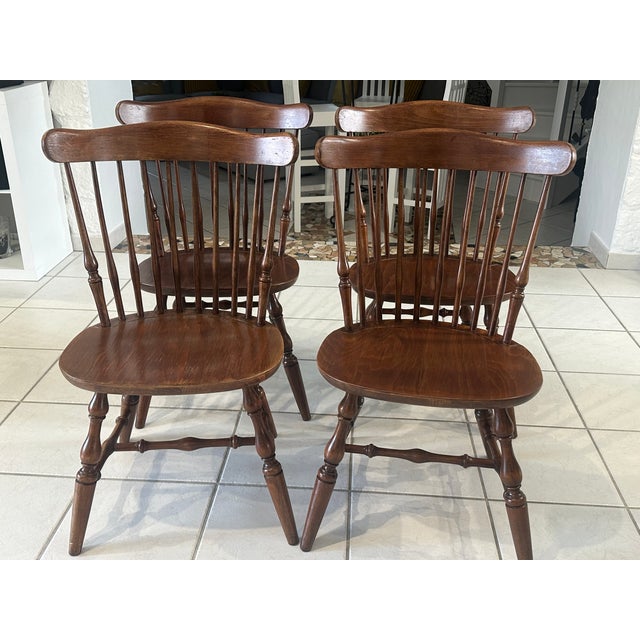 Set of four large dining chairs by Nichols & Stone in vintage maple wood, circa 1960. Nichols & Stone is one of America's...