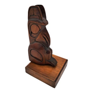 Vintage Joe Becker 6" Raven Wood Carving Totem Coast Salish Musqueam First Nations British Columbia For Sale
