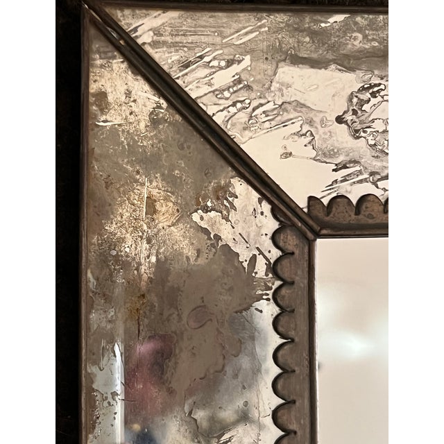 Vintage Made in Mexico Distressed Mirroed Eglomise Frame With Scalloped Edge Wall Mirror For Sale - Image 4 of 7