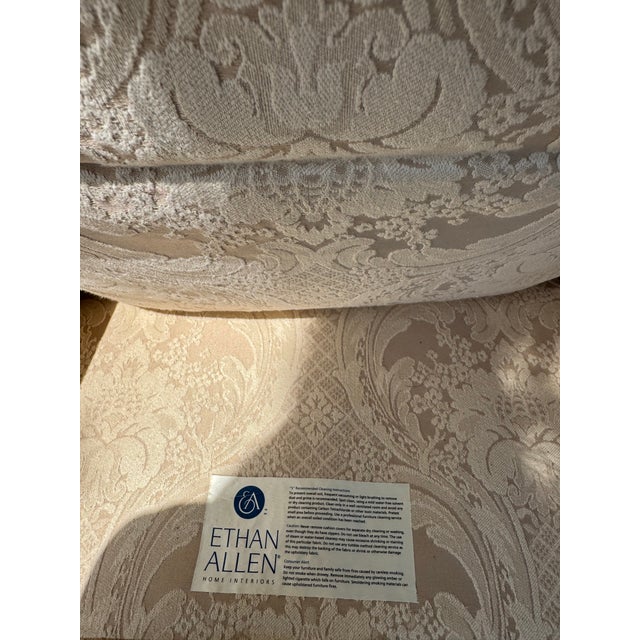 White Pair of Vintage Ethan Allen White Damask Upholstered Accent Chairs For Sale - Image 8 of 8