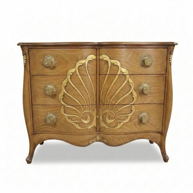 Brown 1970s French Hollywood Regency Style Walnut W/ Gilt Shell Chests - Pair For Sale - Image 8 of 8